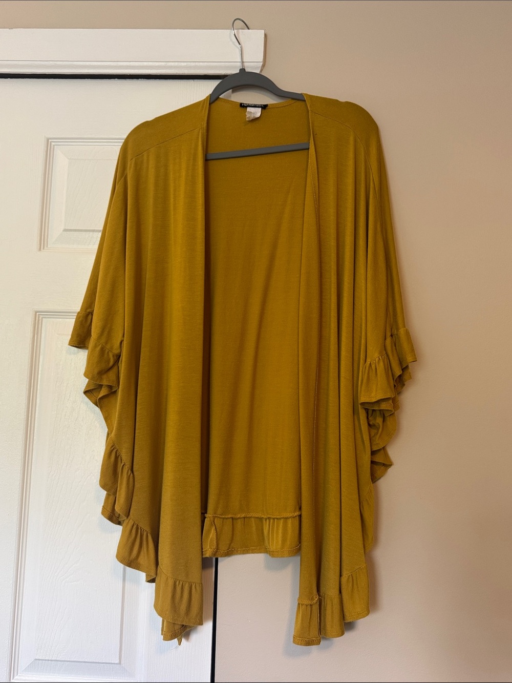 HEIMISH USA Mustard Yellow Ruffle Sleeve Cardigan